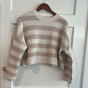 moon & madison Beige and White Striped Sweater